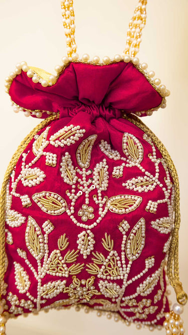 Red Bead Embroidered Hand Bag Vina - House of Nepal