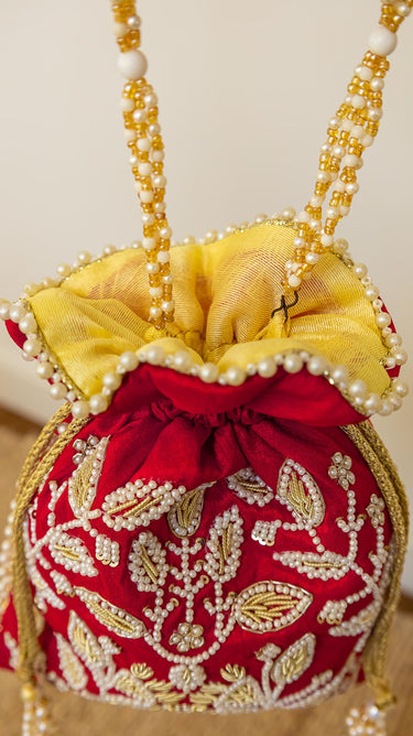 Red Bead Embroidered Hand Bag Vina - House of Nepal