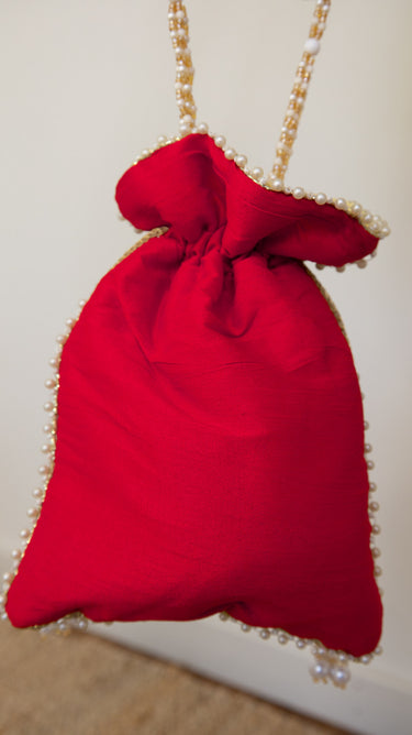 Red Bead Embroidered Hand Bag Vina - House of Nepal