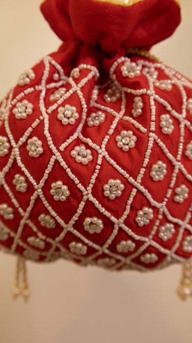 Red Bead Embroidered Hand Bag Hira - House of Nepal