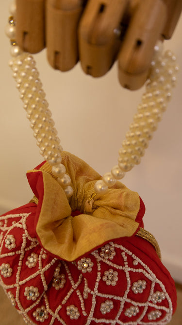 Red Bead Embroidered Hand Bag Hira - House of Nepal