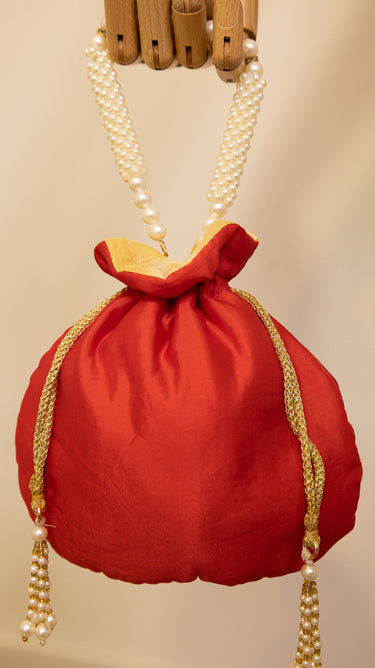 Red Bead Embroidered Hand Bag Hira - House of Nepal