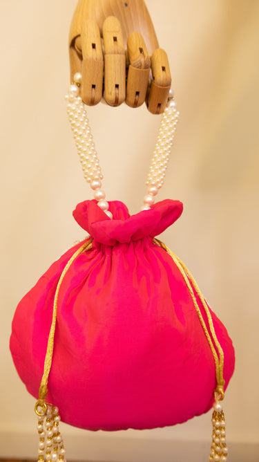 Hot Pink Bead Embroidered Hand Bag Hira - House of Nepal