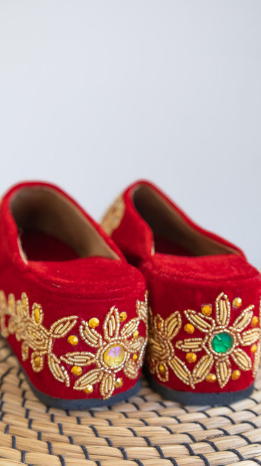 Bridal Hand Embroidered Velvet Jutti Lily - House of Nepal