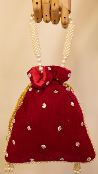 Dark Pink Bead Embroidered Hand Bag Jia - House of Nepal