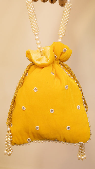 Yellow Bead Embroidered Hand Bag Jia - House of Nepal