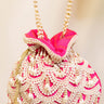 Hot Pink Pearl Embroidered Velvet Hand Bag Macha - House of Nepal