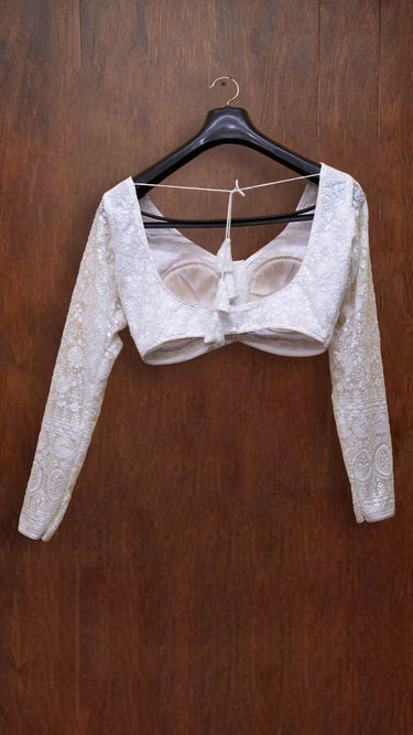 Full Sleeve White Chikankari Boutique Blouse