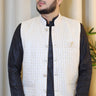 Cream and White Shimmer Embroidered Nehru Jacket - House of Nepal