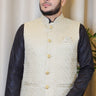 Champagne Sequin Embossed Embroidery Nehru Jacket - House of Nepal