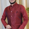 Geometric Pattern Embroidered Nehru Coat in Maroon - House of Nepal