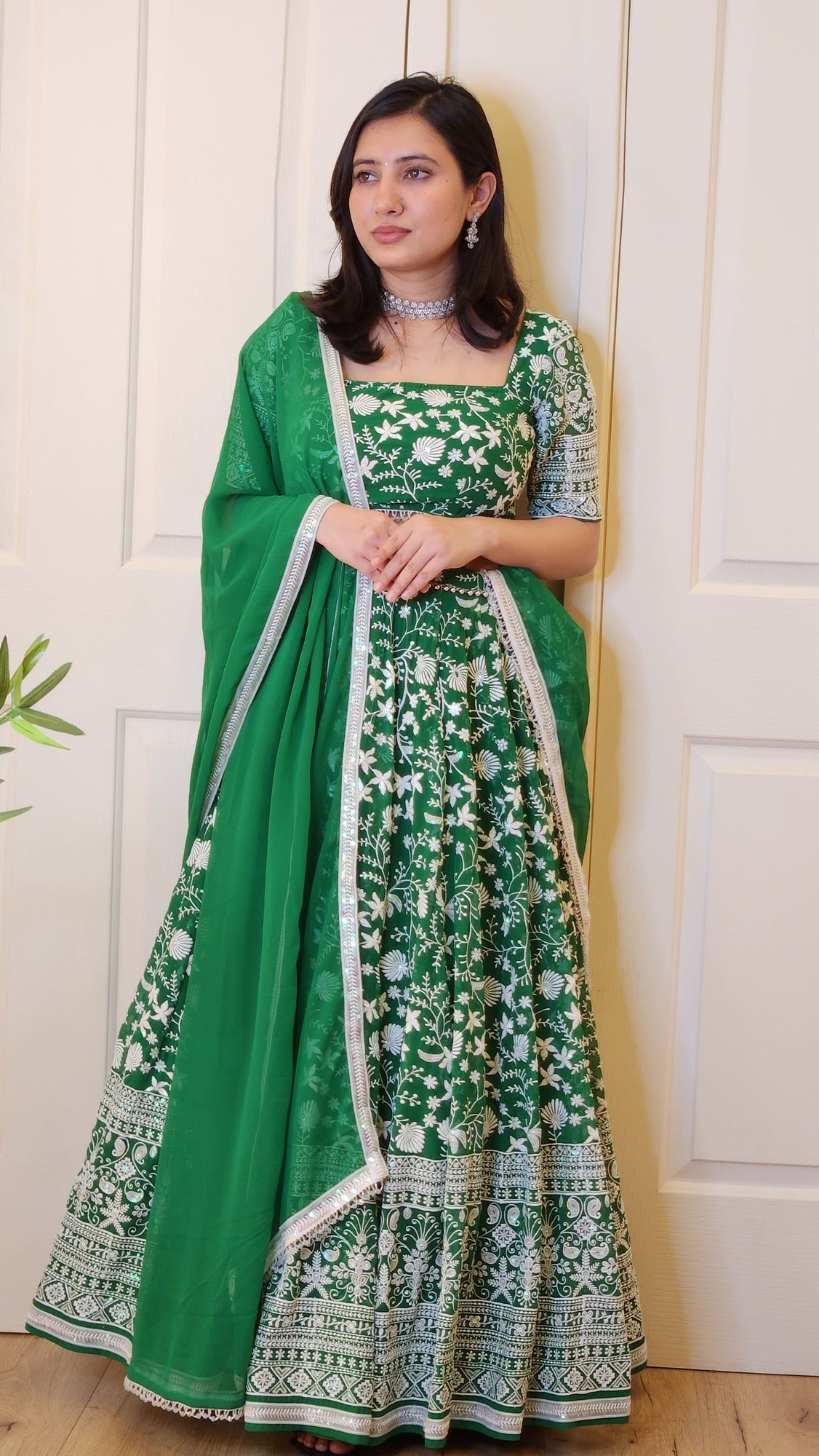 Forest Green Thread and Colourful Sequin Embroidered Lehenga with Boutique Blouse and Dupatta
