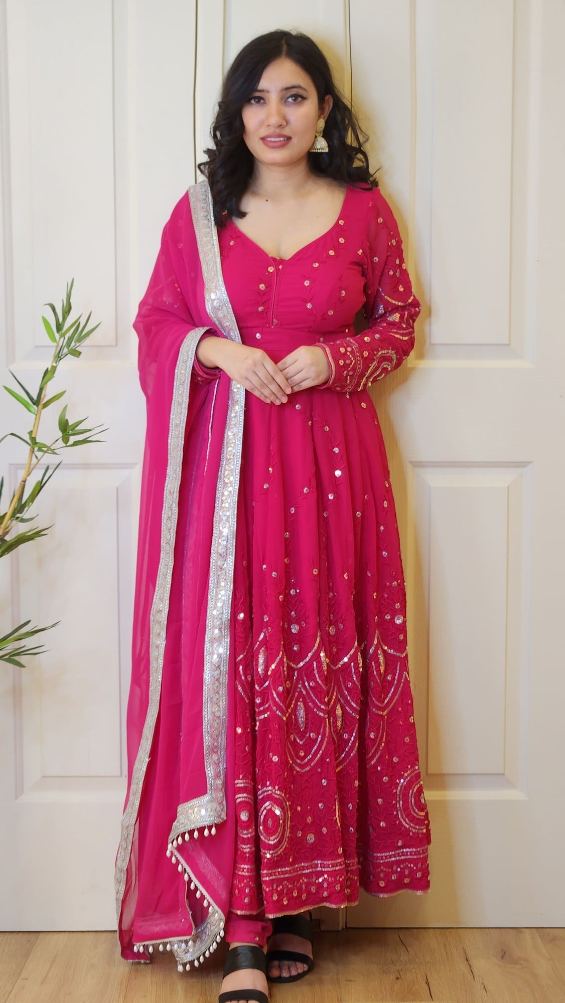 Pink Boutique Anarkali Set With Embroidery & Sequin Work