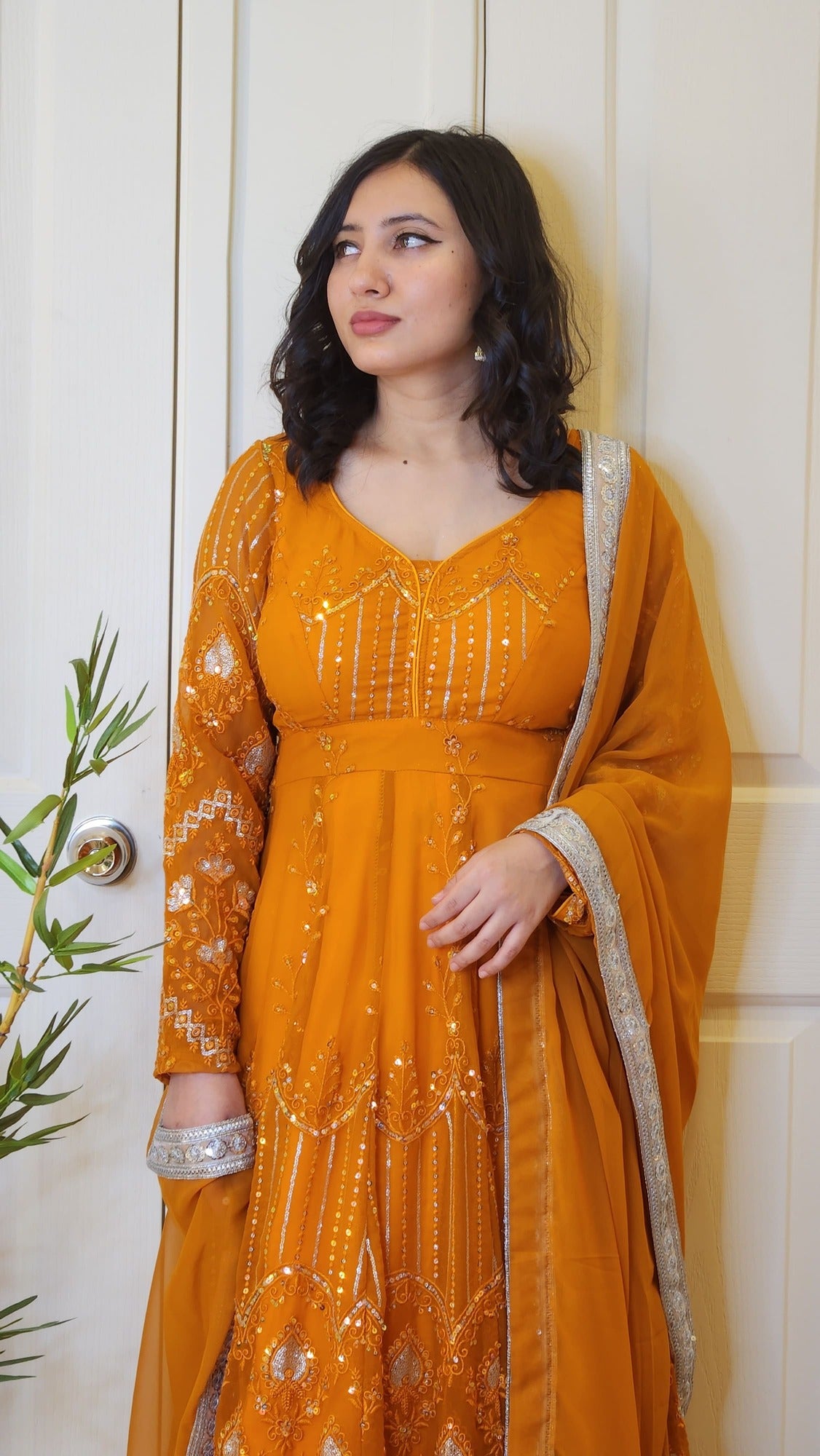 Dusty Orange Boutique Anarkali With Floral Embroidery and Sequin Work