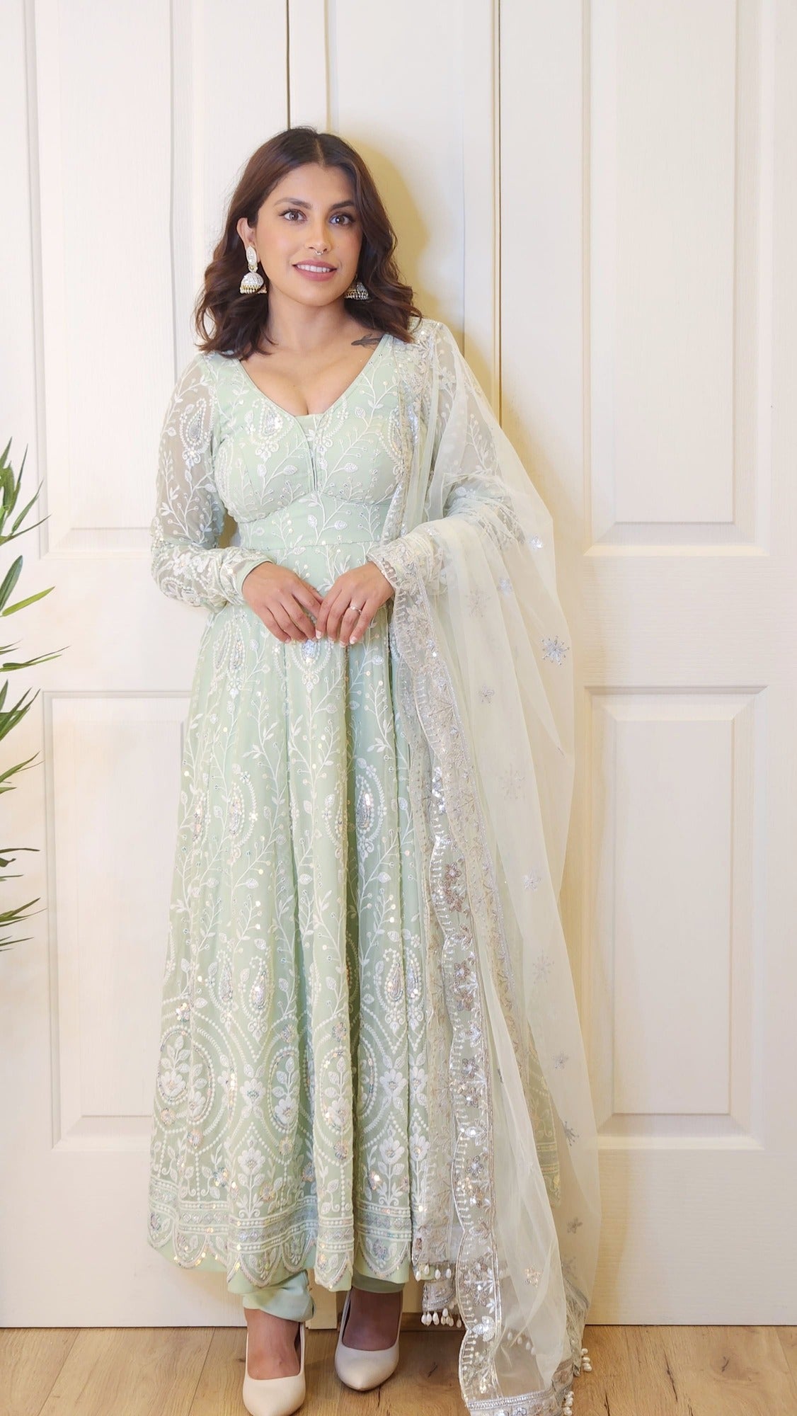 Light Mint Boutique Anarkali With Heavy Embroidery Sequin Work