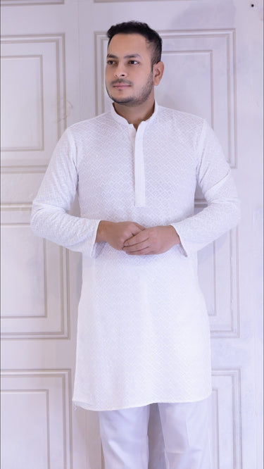 White Chikankari Embroidered Sequined Kurta
