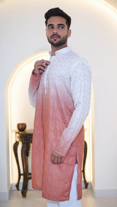 Shaded Men's Cotton Kurta with Sequin Threadwork