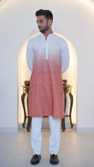 Shaded Men's Cotton Kurta with Sequin Threadwork