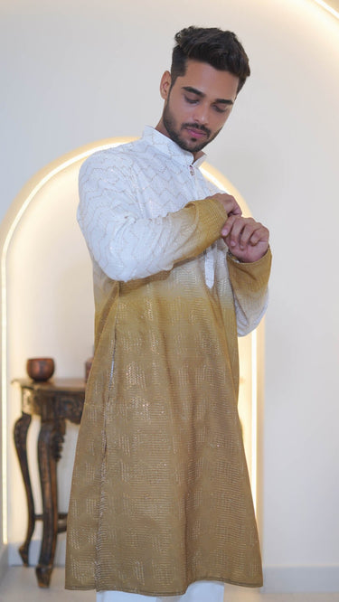 Shaded Men's Cotton Kurta with Sequin Threadwork