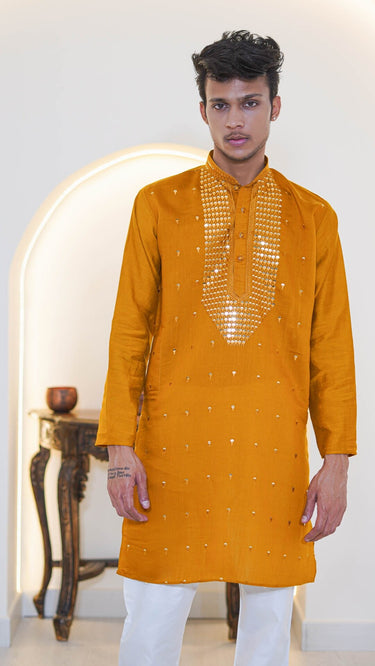 Cotton Kurta for Men with Mirror Embroidery