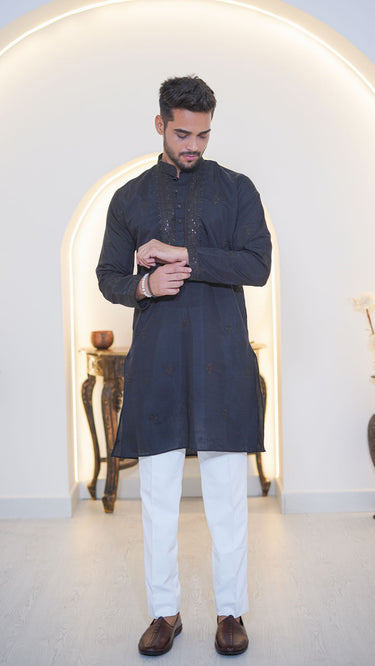 Silk Cotton Kurta for Men with Hand Embroidery