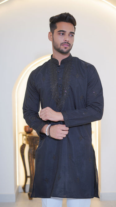 Silk Cotton Kurta for Men with Hand Embroidery