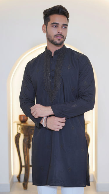Silk Cotton Kurta for Men with Hand Embroidery