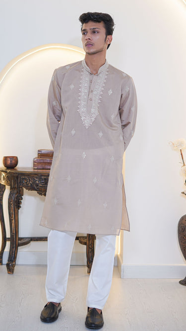Silk Cotton Kurta for Men with Hand Embroidery