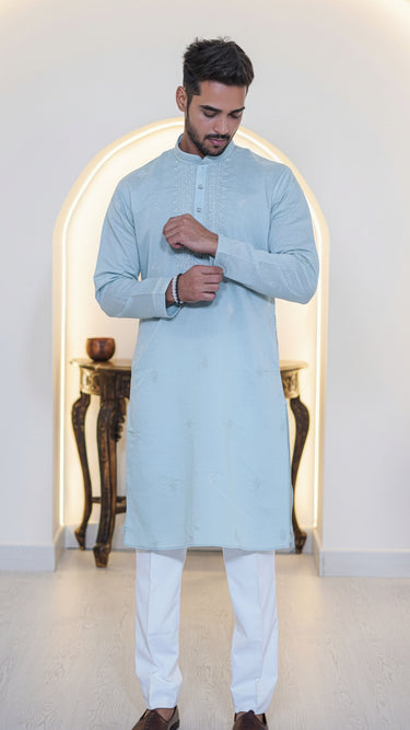 Silk Cotton Kurta for Men with Hand Embroidery