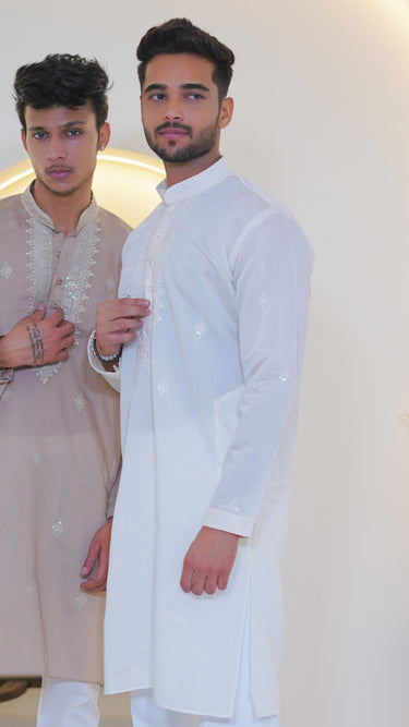 Silk Cotton Kurta for Men with Hand Embroidery