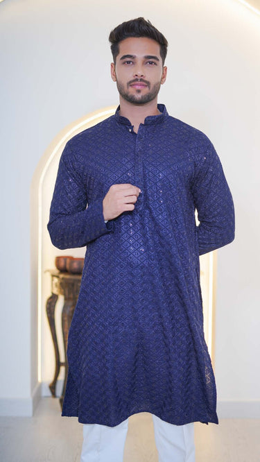 Men's Kurta with Resham Threadwork and Water Sequins