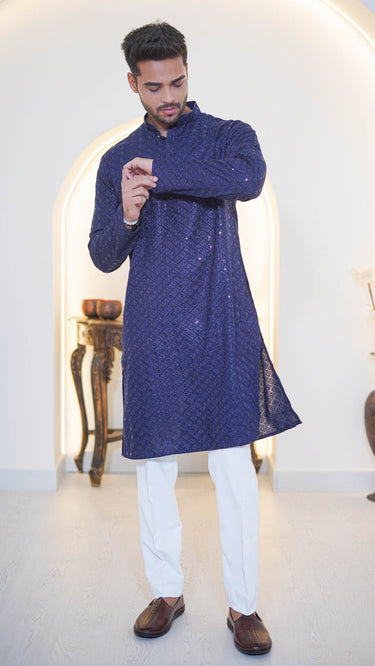 Men's Kurta with Resham Threadwork and Water Sequins