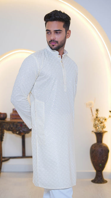 Men's Rayon Kurta with Resham Threadwork and Water Sequins