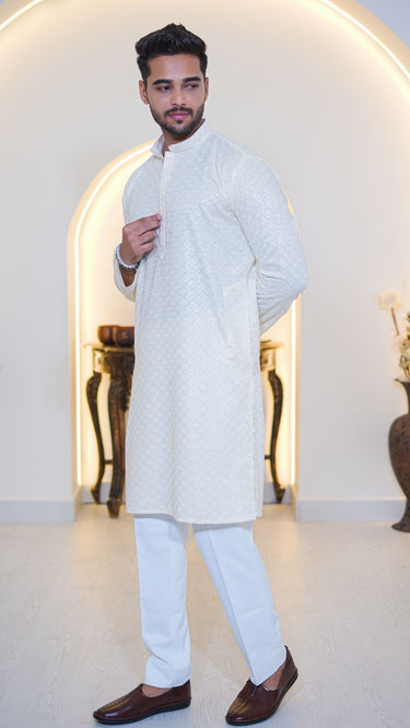 Men's Kurta with Resham Threadwork and Water Sequins