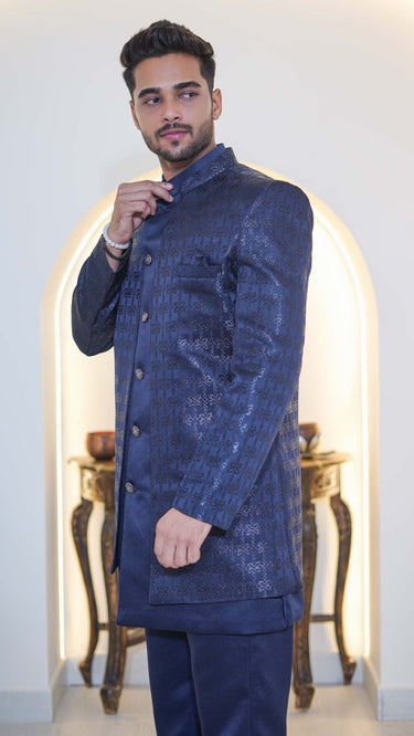 Jacquard Indo Western Set in Navy