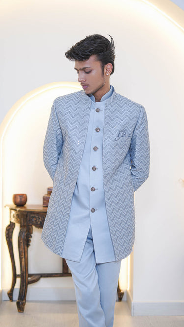 Grey Sequin Embroidered Indo Western Set