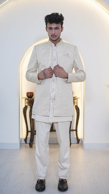 Jacquard Indo Western Set in Beige