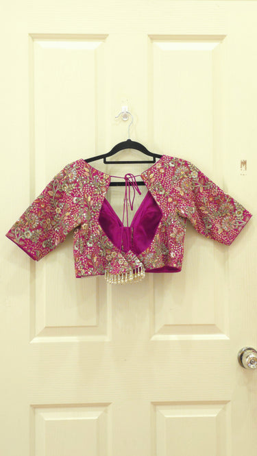 Multicolor Half Sleeve Blouse in Rani Pink Base