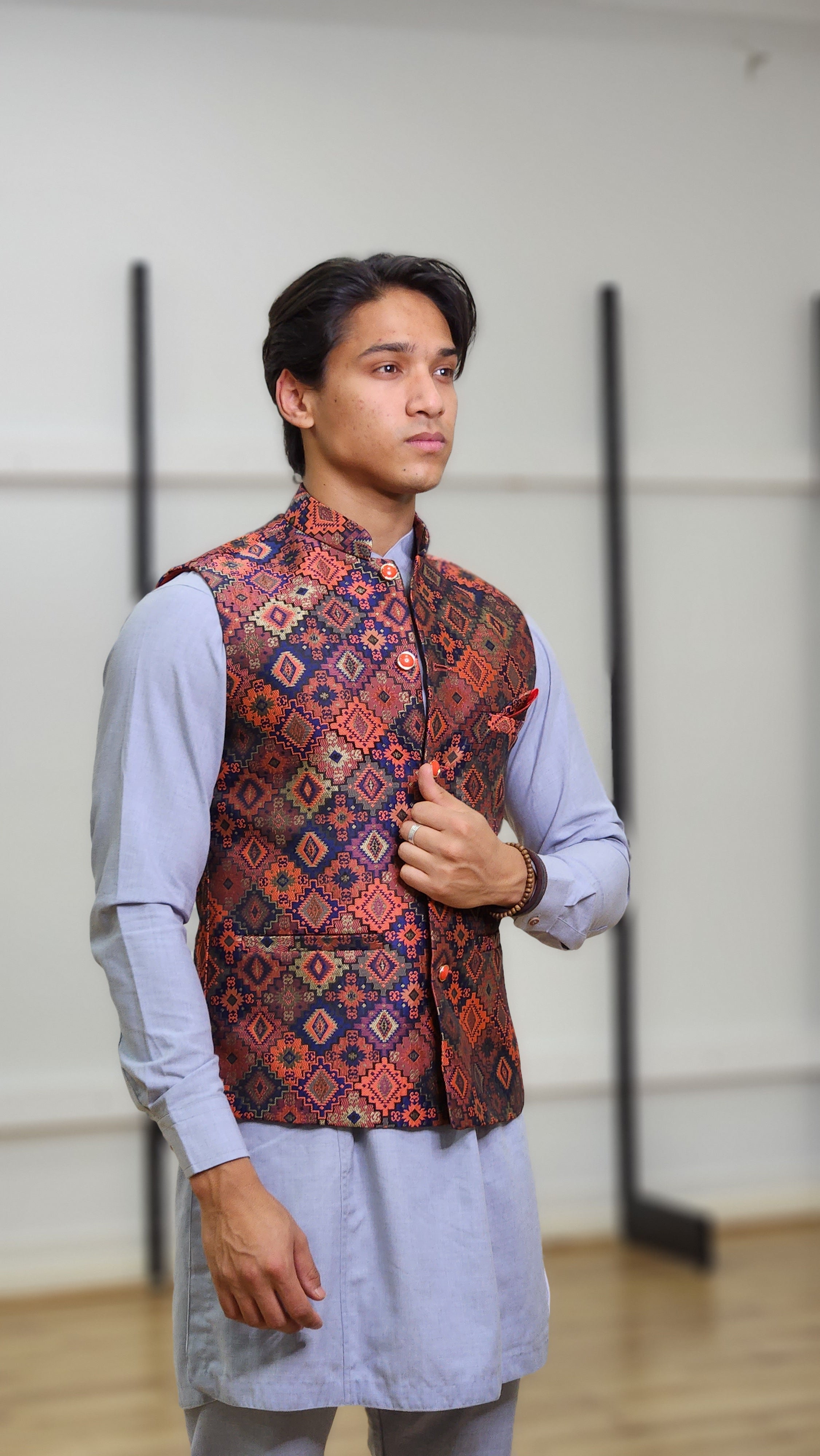 Father and Son Matching Dhaka Waistcoat Pink
