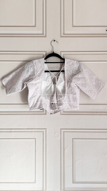 Half Sleeve Designer Blouse White Perfection - House of Nepal
