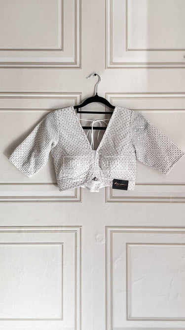 Half Sleeve Designer Blouse White Perfection - House of Nepal