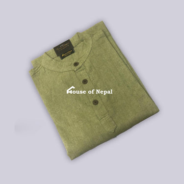 Cotton Mens Kurta Top Green - House of Nepal