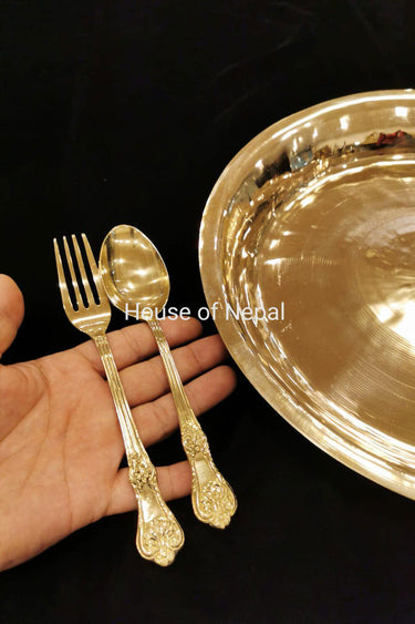 Genuine Kansa Bronze Chamcha Kaata Spoon Fork - House of Nepal
